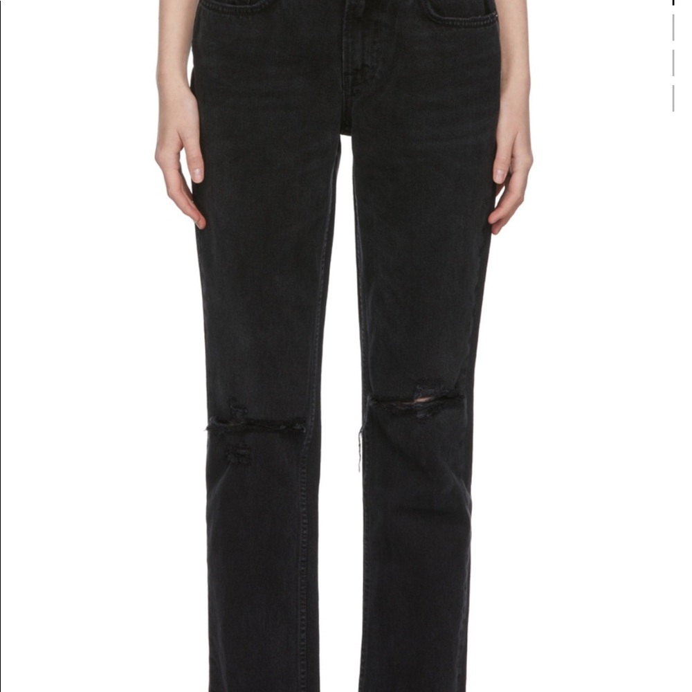 Black denim GRLFRND jean. “The Kate” jeans with rips at the knees. Size 30